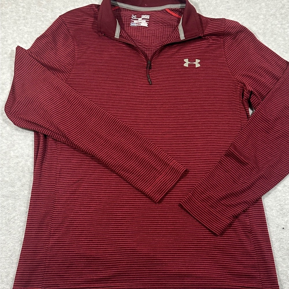 Under Armour ColdGear Mens Burgundy Stripe 1/4 Zip Long Sleeve Pullover Shirt MD